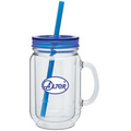 18 Oz. Mason Mug With Blue Lid & Straw